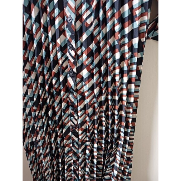Eloquii Maxi Dress Pleated Geometric Button Front Belted Size 14 - Picture 5 of 11